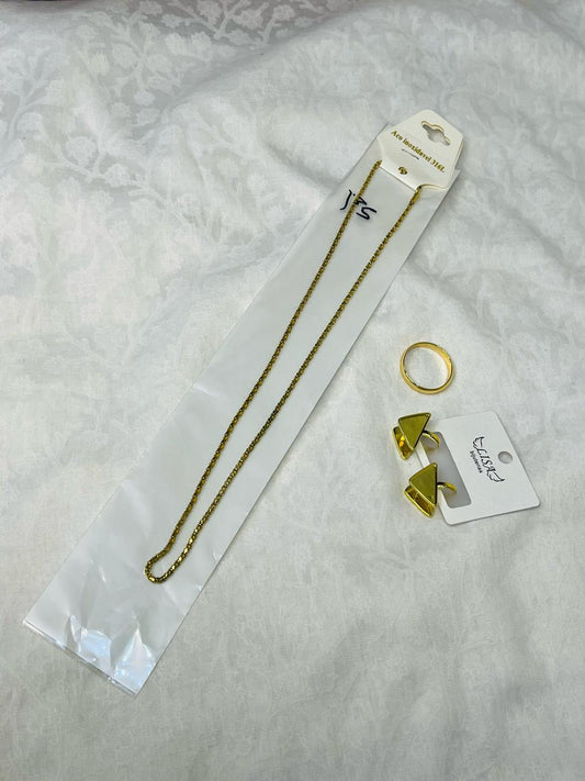 Minimalist Gold Jewelry Set - Chain Necklace, Ring & Triangle Earrings