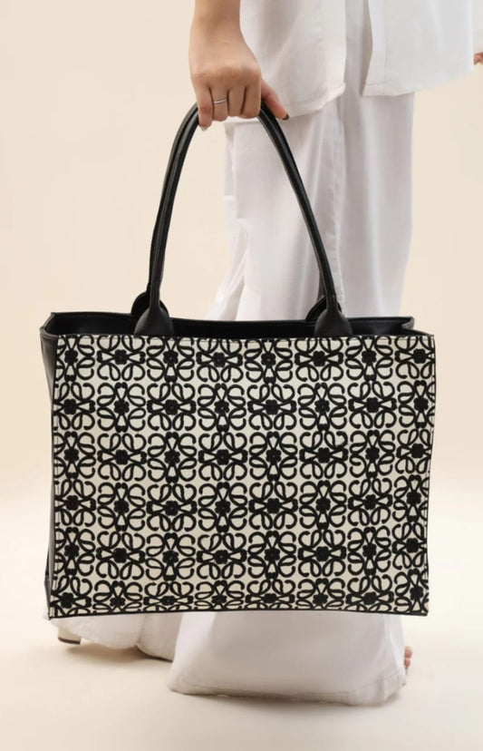 Black and White Patterned Tote Bag